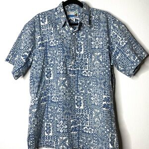 Makapuu Sportswear Pull Over Hawaian Print Polo Half Button Front Shirt Sz L